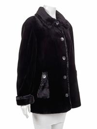A Neiman Marcus Black Fur Coat with Buttons and Front Pockets, 1990's