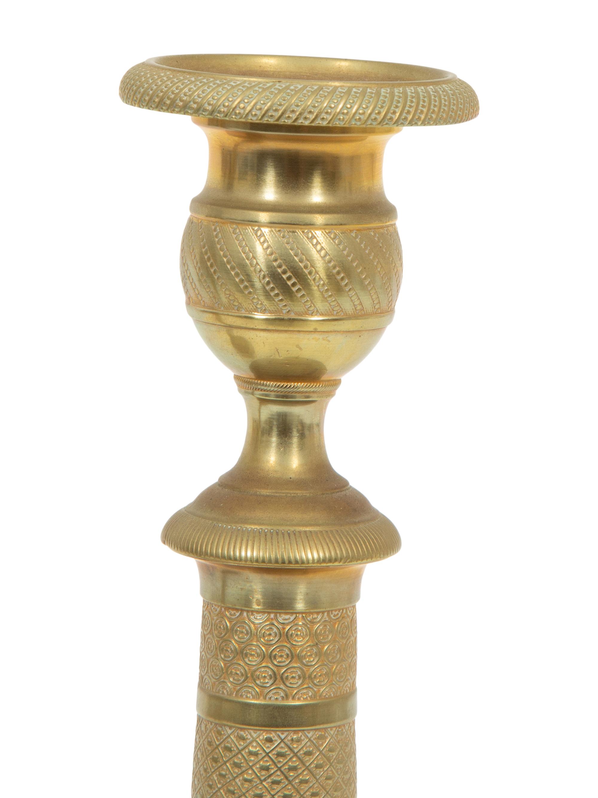 A Pair of Charles X Style Gilt Metal Candlesticks