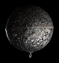 A Japanese Silver and Parcel Gilt Hanging Incense Ball