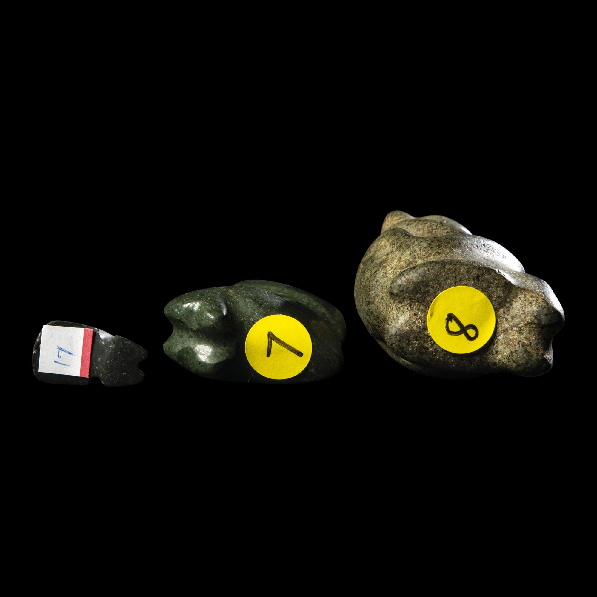 Three Mezcala Greenstone Crouching Figures