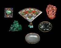 Eight Chinese Hardstone Inset Metal Jewelry