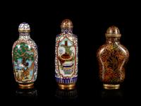Three Chinese Cloisonné Enameled Snuff Bottles