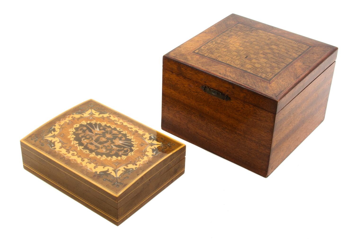 An English Parquetry Box, Width of first 7 inches.