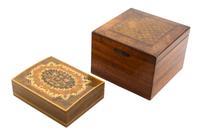 An English Parquetry Box, Width of first 7 inches.