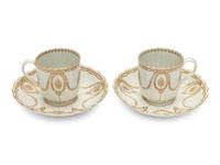 A Pair of Worcester Porcelain Cups and Saucers