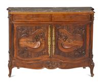 A Louis XV Style Walnut and Rosewood Marble-Top Serving Cabinet