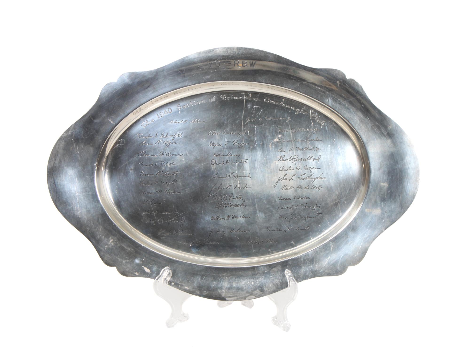 An American Silver Presentation Tray, Jennings Hood, Philadelphia, PA, of oval form, with shaped border, engraved for the 1940 Section