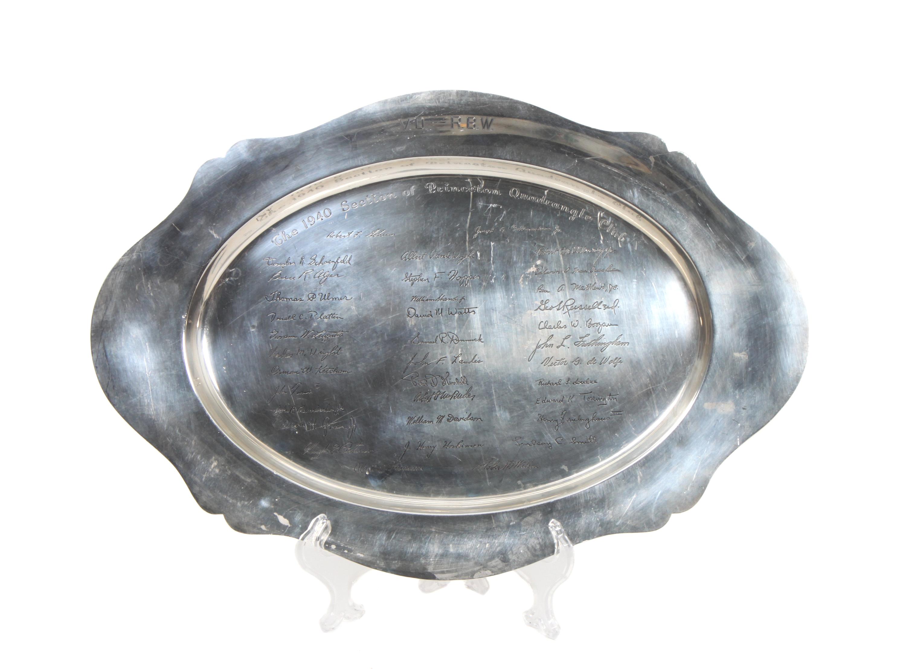 An American Silver Presentation Tray, Jennings Hood, Philadelphia, PA, of oval form, with shaped border, engraved for the 1940 Section