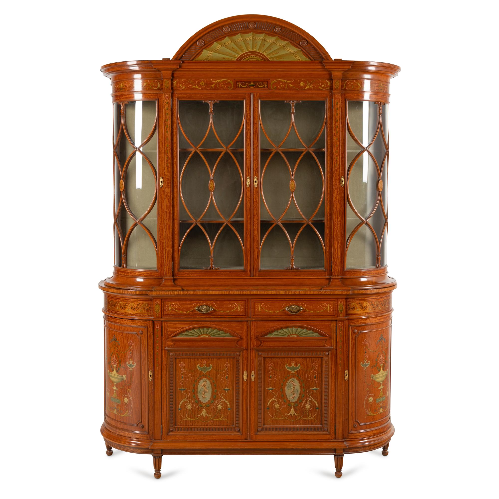 A Fine Edwardian Satinwood and Polychrome Painted Bookcase