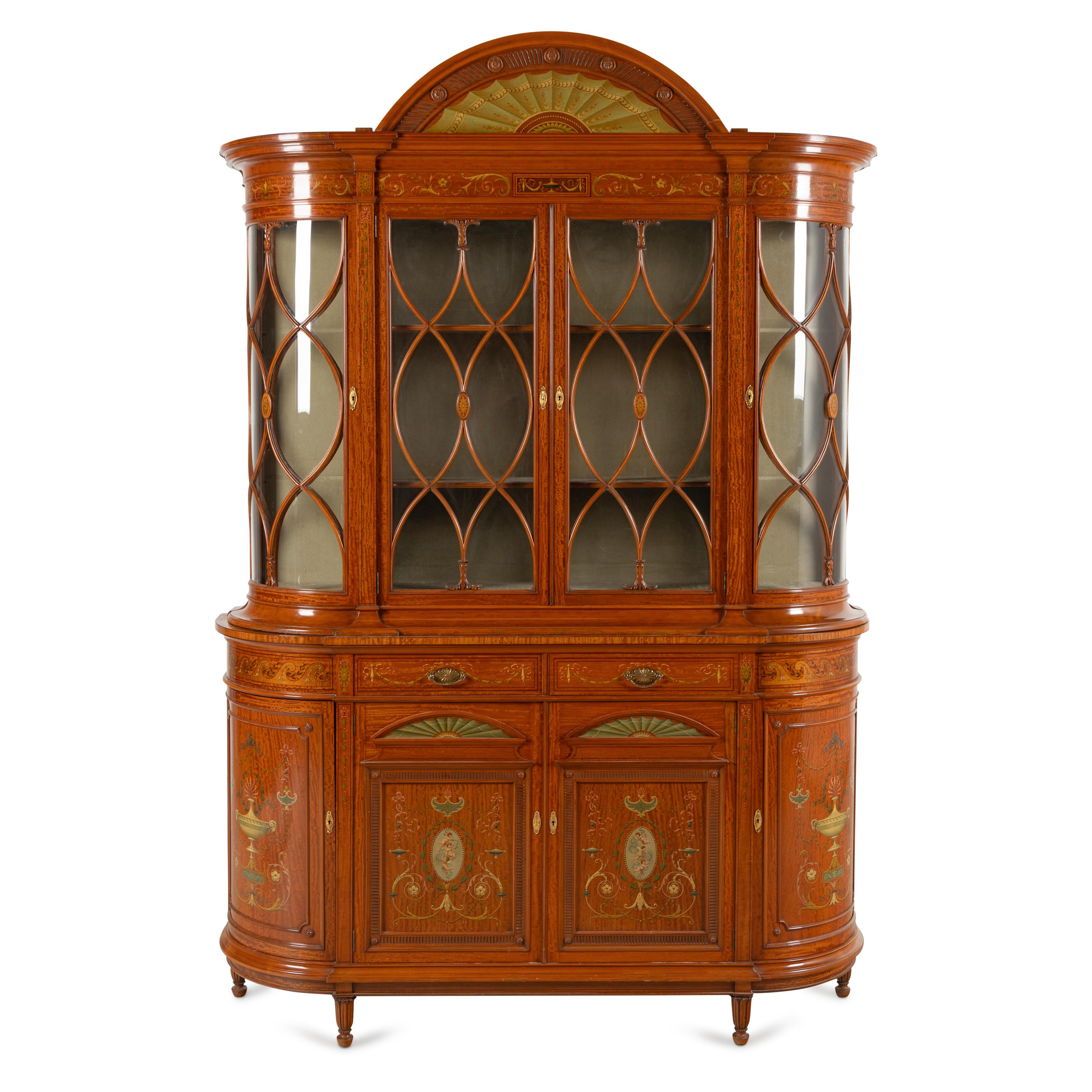 A Fine Edwardian Satinwood and Polychrome Painted Bookcase