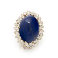 LAPIS LAZULI, DIAMOND, AND YELLOW GOLD RING