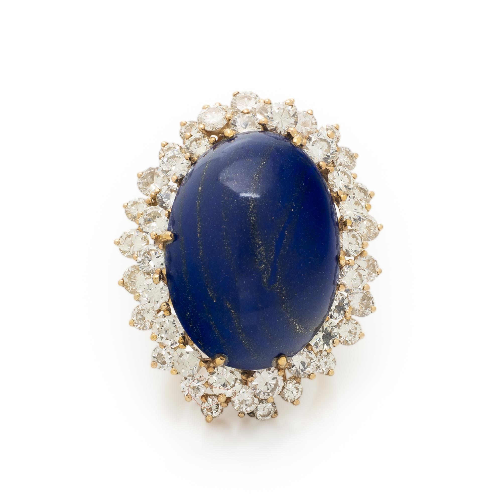 LAPIS LAZULI, DIAMOND, AND YELLOW GOLD RING