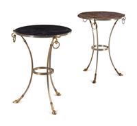 A Near Pair of Steel and Brass Marble-Top Tables