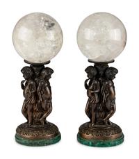 A Pair of Rock Crystal and Patinated Bronze Table Ornaments
