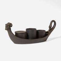A Wedgwood black basalt condiment boat England, early 19th century