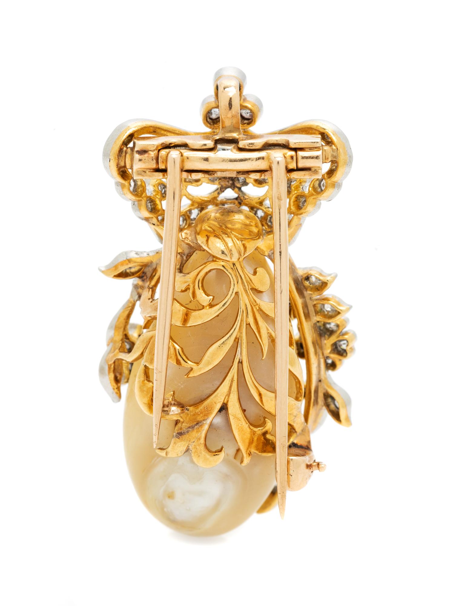 ANTIQUE, NATURAL PEARL AND DIAMOND PENDANT/BROOCH
