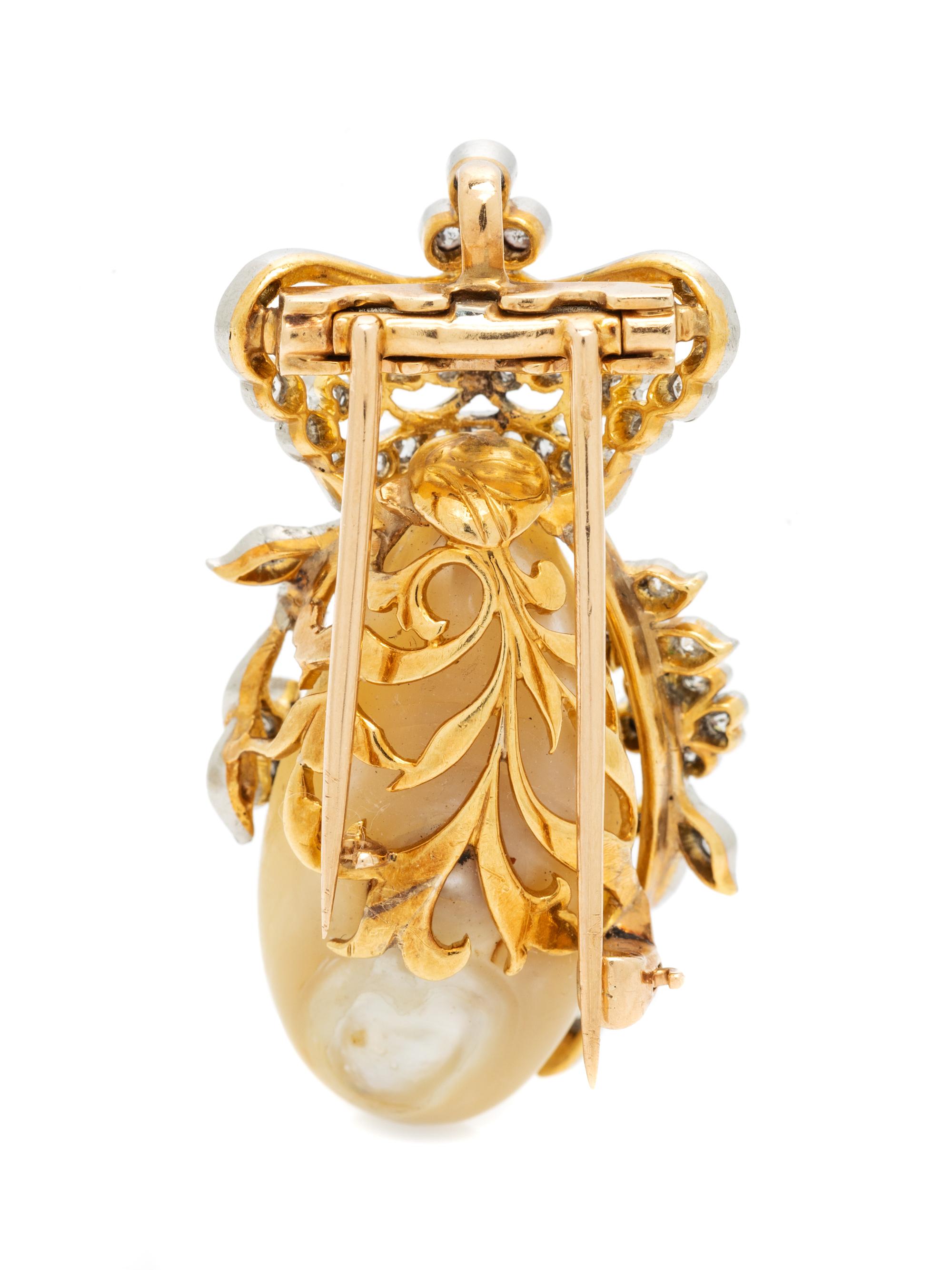 ANTIQUE, NATURAL PEARL AND DIAMOND PENDANT/BROOCH