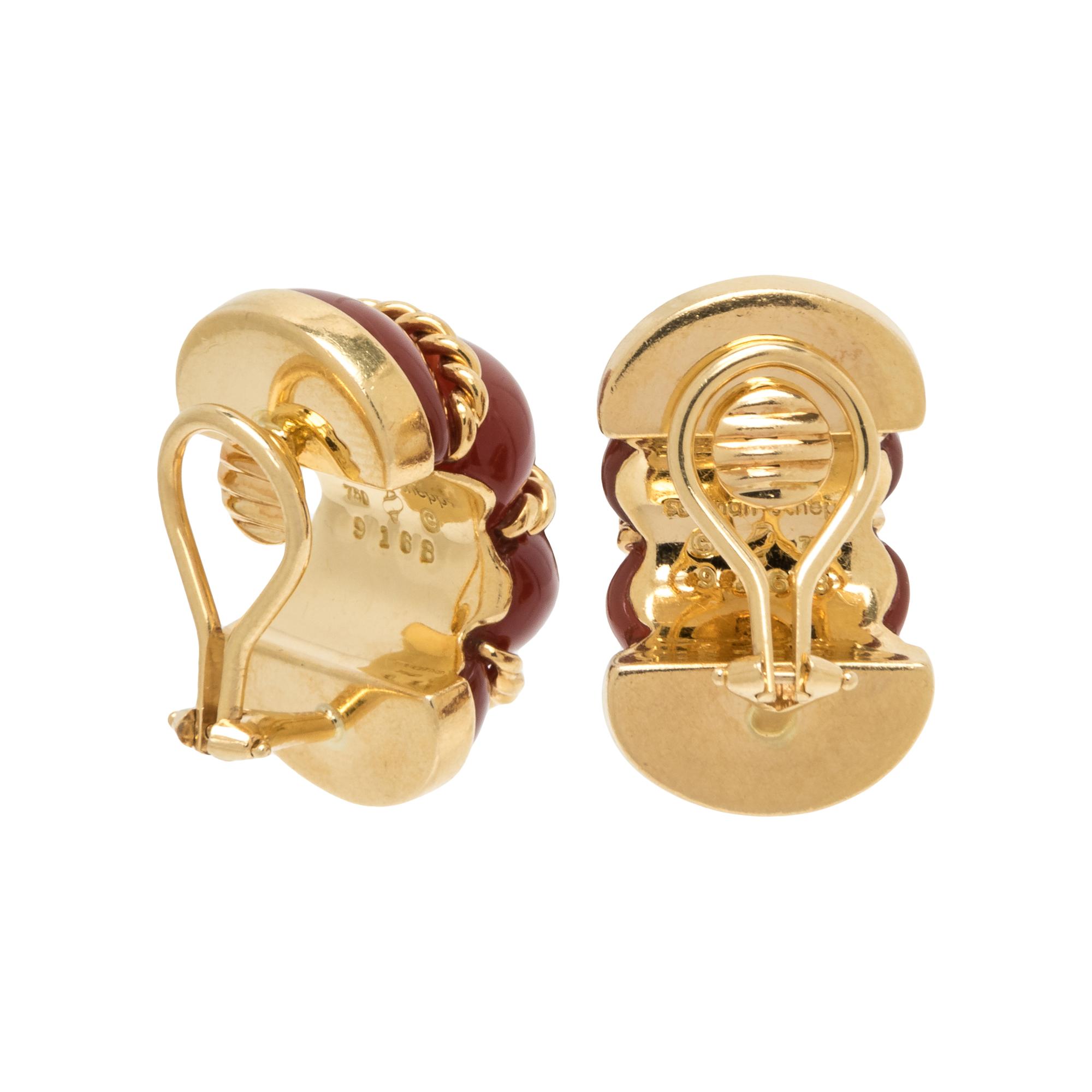 SEAMAN SCHEPPS, CARNELIAN 'SHRIMP' EARCLIPS