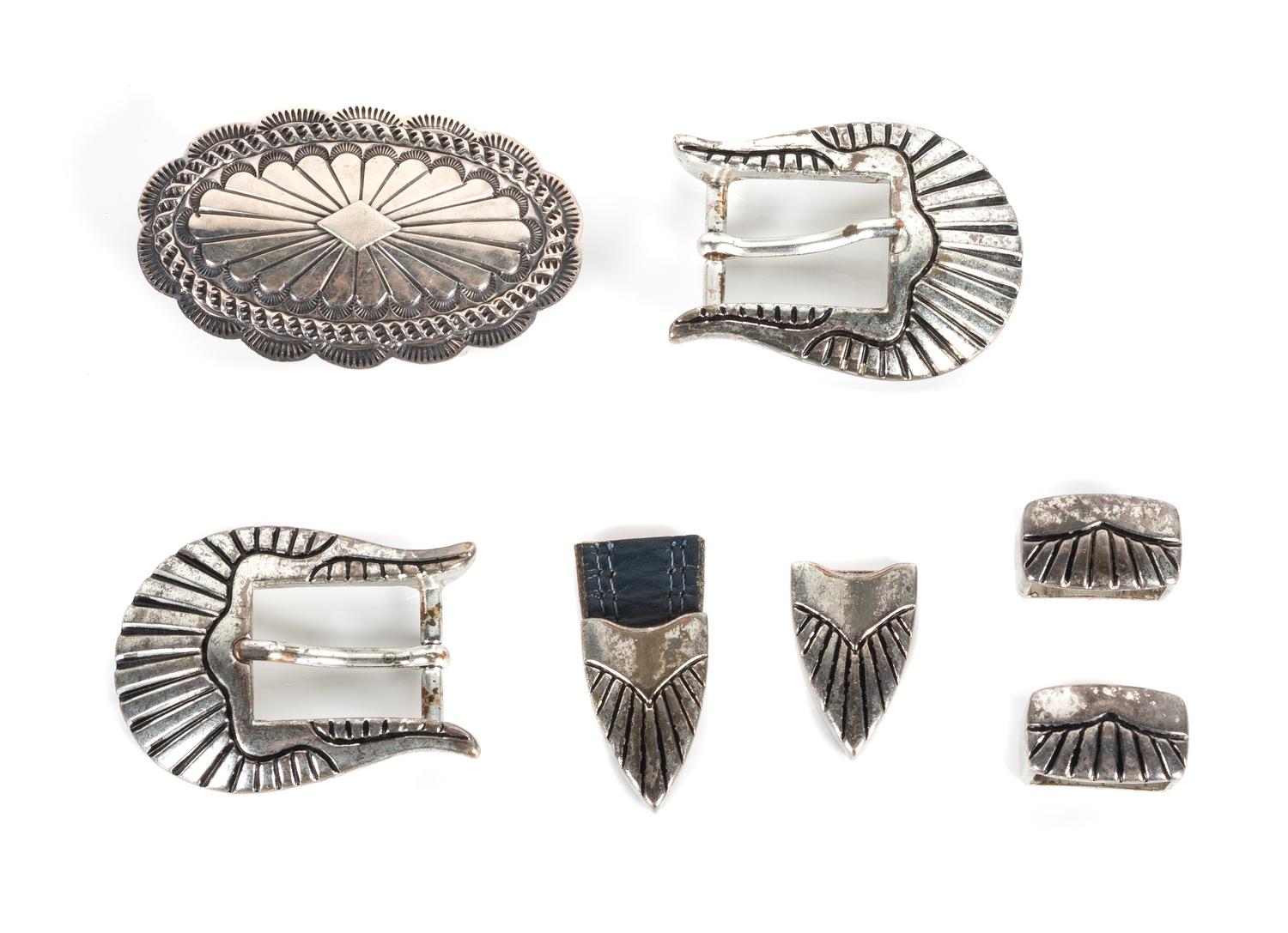 Two Southwestern Silver Ranger Sets Height of one buckle 1 1/2 x 2 1/4 inches