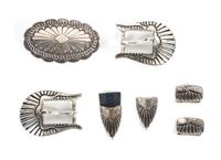 Two Southwestern Silver Ranger Sets Height of one buckle 1 1/2 x 2 1/4 inches