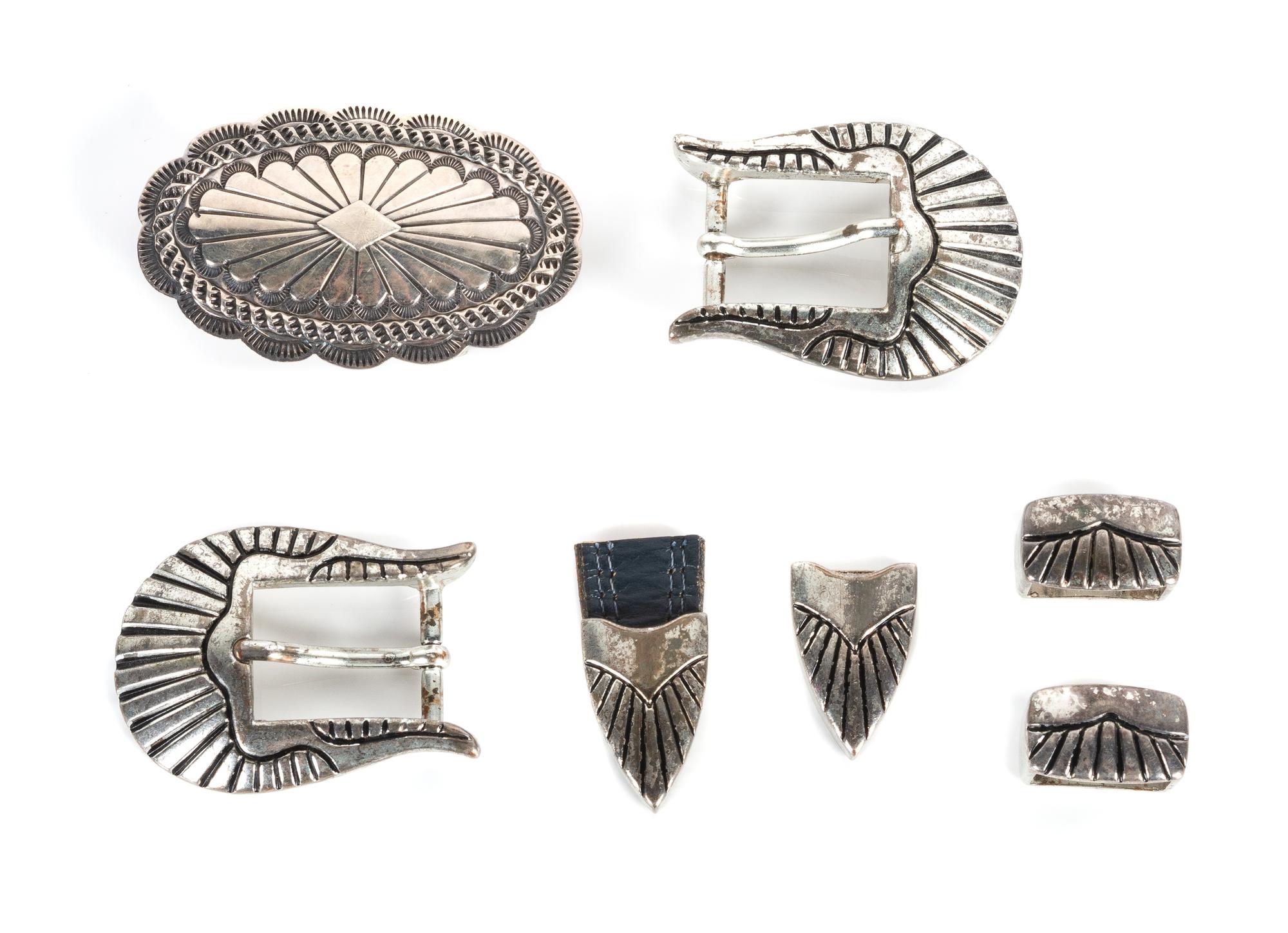 Two Southwestern Silver Ranger Sets Height of one buckle 1 1/2 x 2 1/4 inches