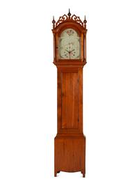 A Federal Fret Carved Pine Tall Case Clock