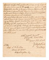 TAYLOR, Zachary (1784-1850). Autograph letter signed ("Z. Taylor"), as Lieutenant Colonel in the U. S. Army, to Hon. J. H. Eaton. Fort Snelling "near the falls of St. Anthony," 6 July 1829.