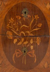 A Louis XV Style Gilt Metal-Mounted Tulipwood Marquetry Marble-Top Commode