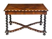 A Northern Italian Bone Inlaid Marquetry, Walnut and Ebony Center Table