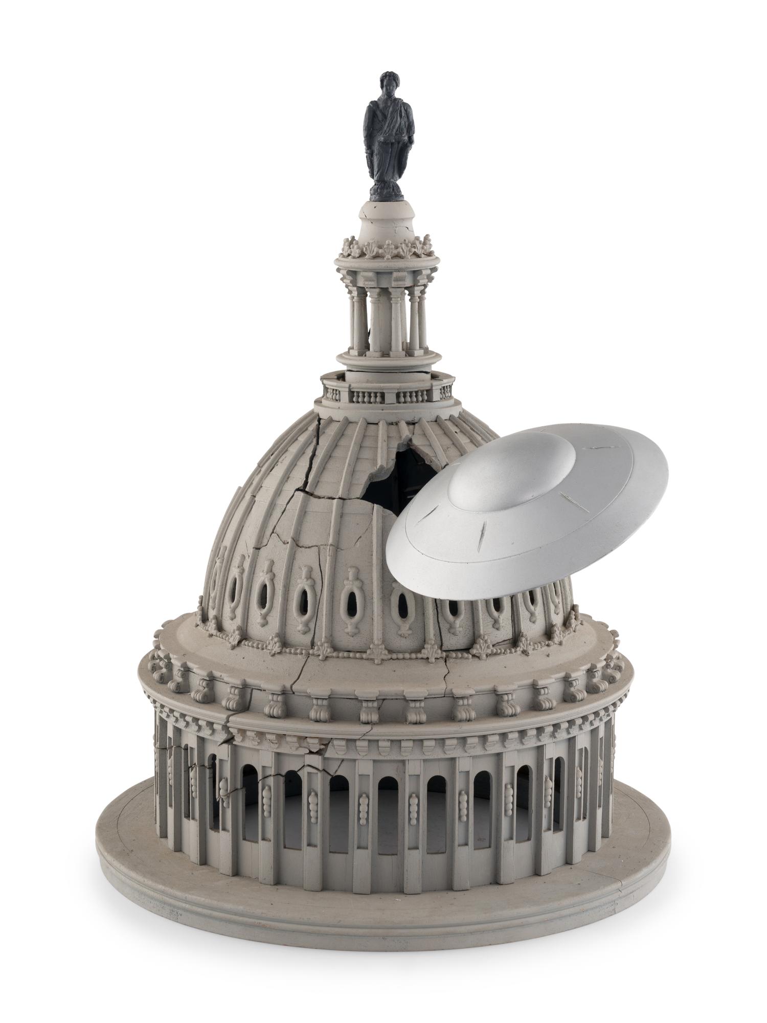 Capital dome and flying saucer special effects miniature from the film Earth vs. the Flying Saucers produced by Columbia Pictures. 1956.