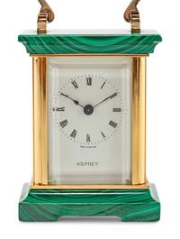 An Asprey and Co. Malachite and Brass Carriage Clock