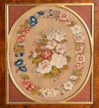 A Regency Style Needlepoint Panel Inset Burlwood Four-Panel Floor Screen