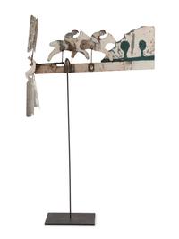 A Cut and Painted Metal and Wood Horse Race Directional Whirlgig