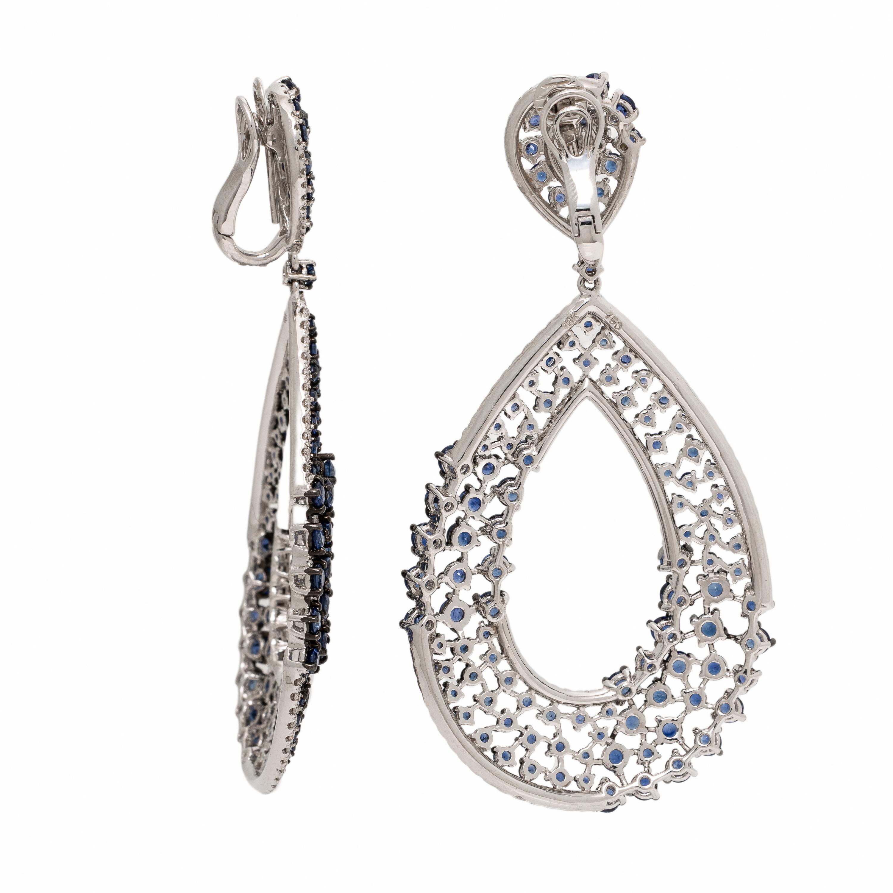 Sapphire, Diamond, and White Gold Earrings