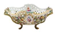 A Meissen Porcelain Centerpiece Basket Height 6 1/2 x width over handles 16 1/2 x depth 12 inches. — 20TH CENTURY