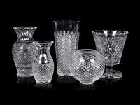 Five Waterford Cut Glass Vases