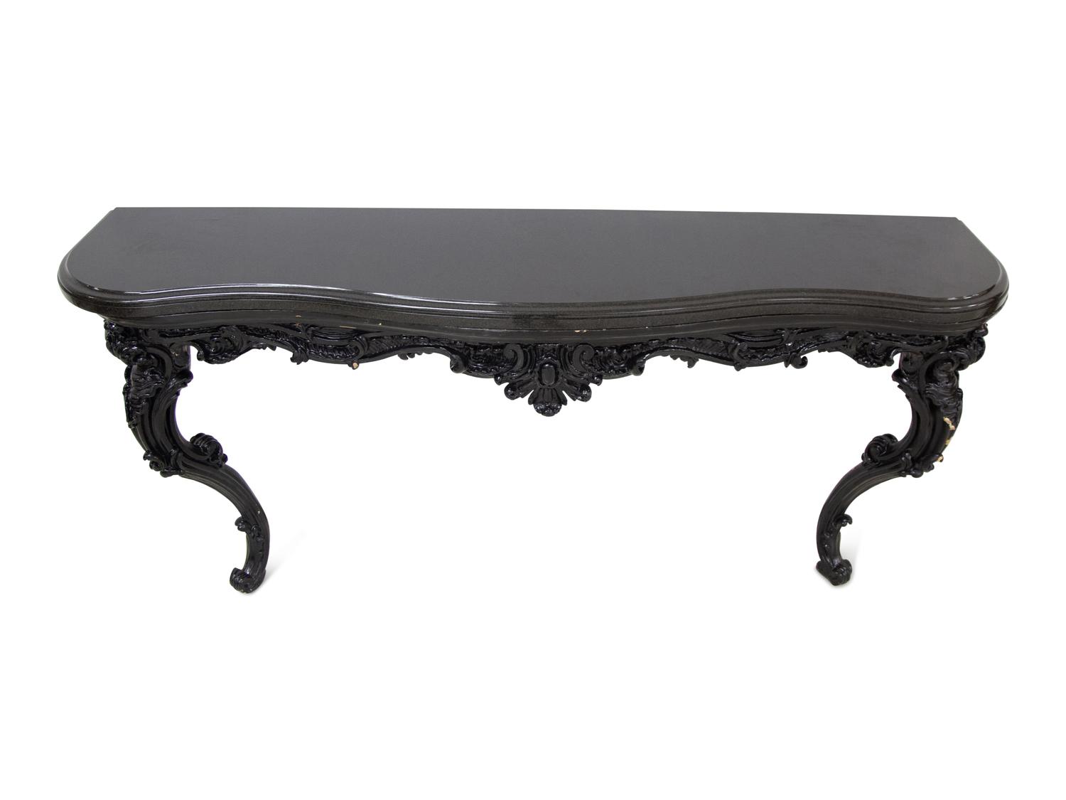 A Rococo Style Serpentine Black Painted Slate Top Console Table — 20th Century