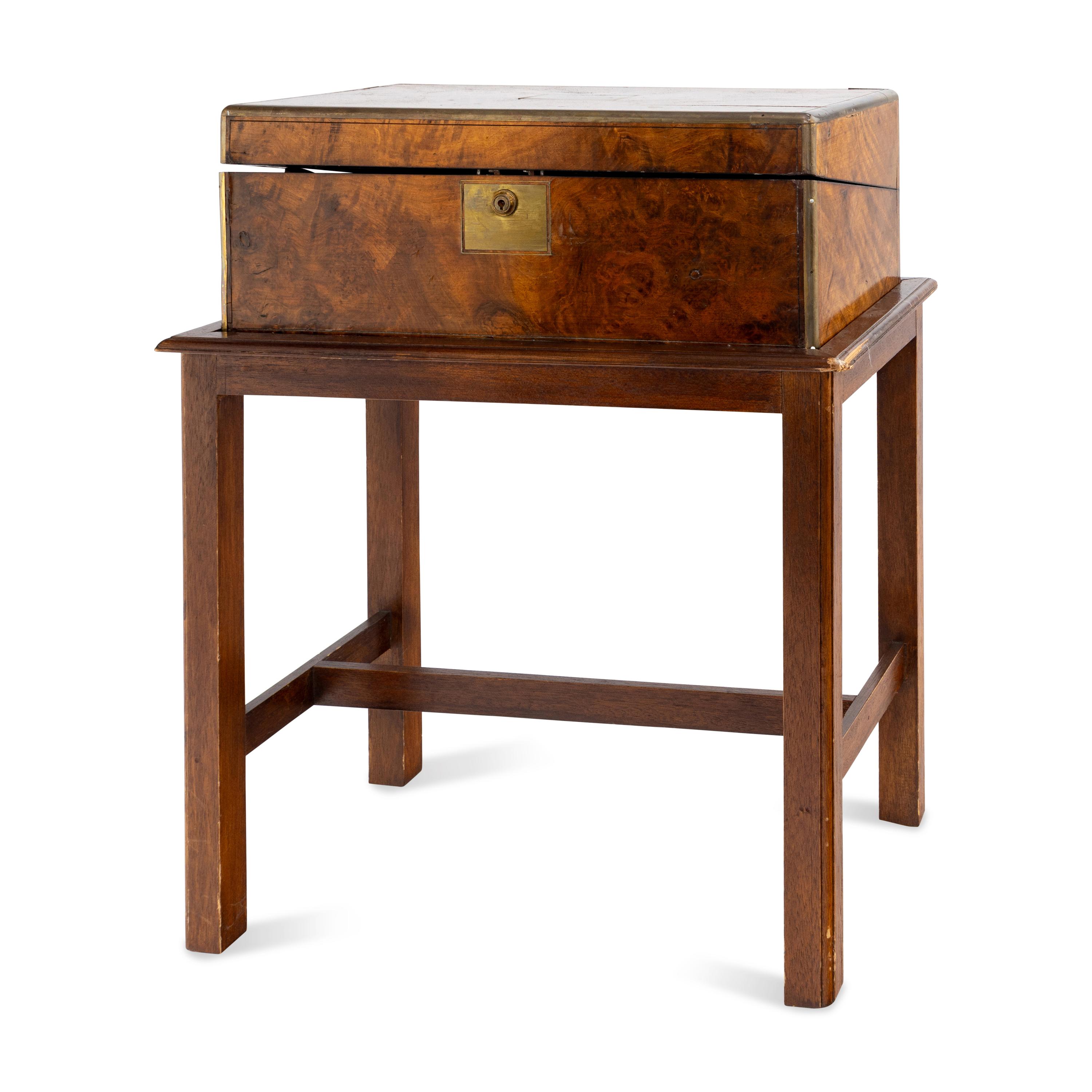 A Regency Brass Mounted Burl Walnut Writing Slope