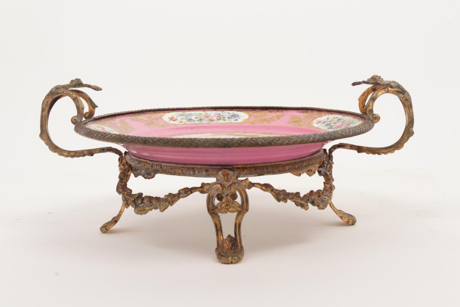 A Sèvres Style Gilt Metal Mounted Painted Porcelain Centerpiece Bowl