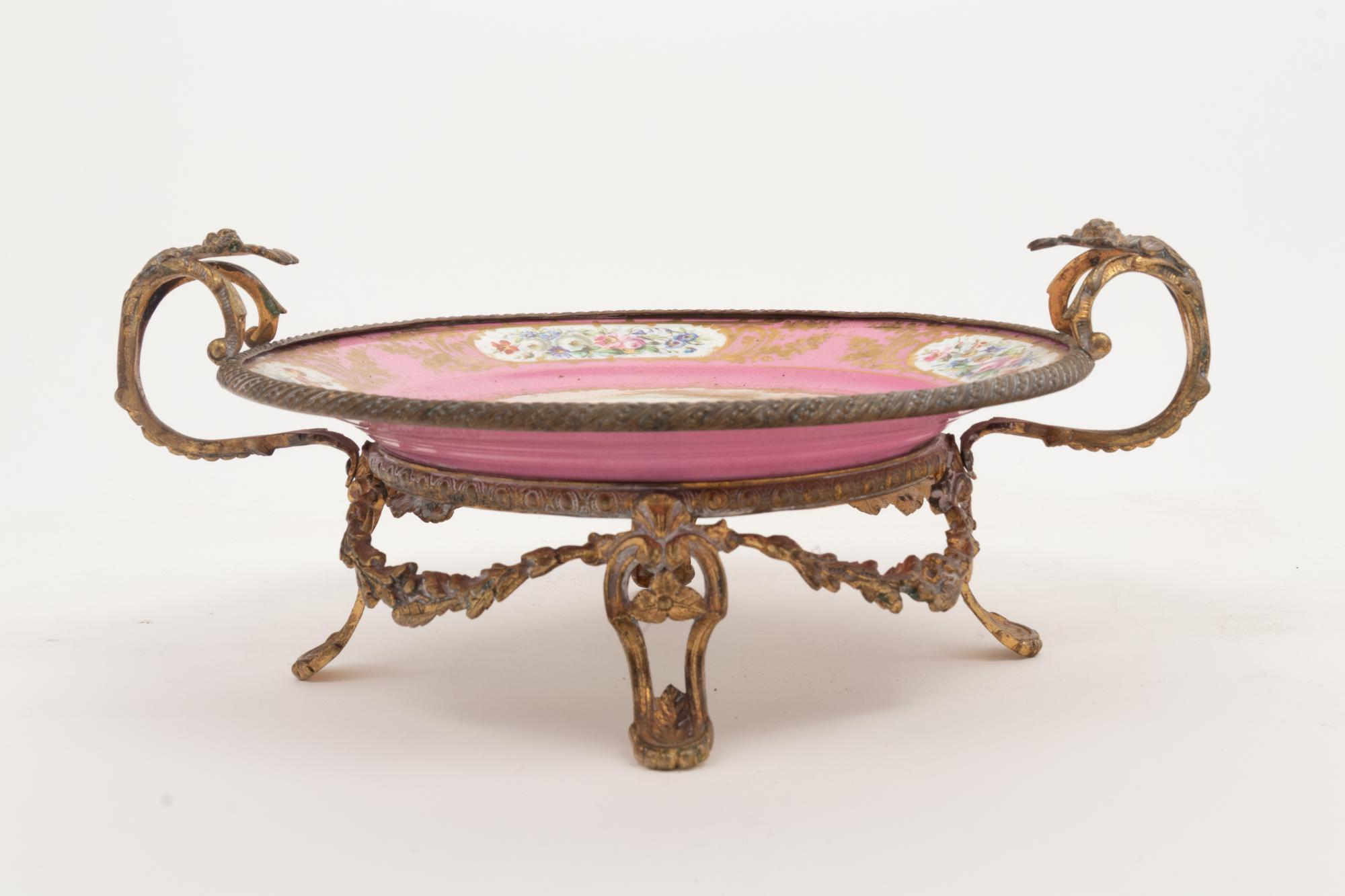 A Sèvres Style Gilt Metal Mounted Painted Porcelain Centerpiece Bowl
