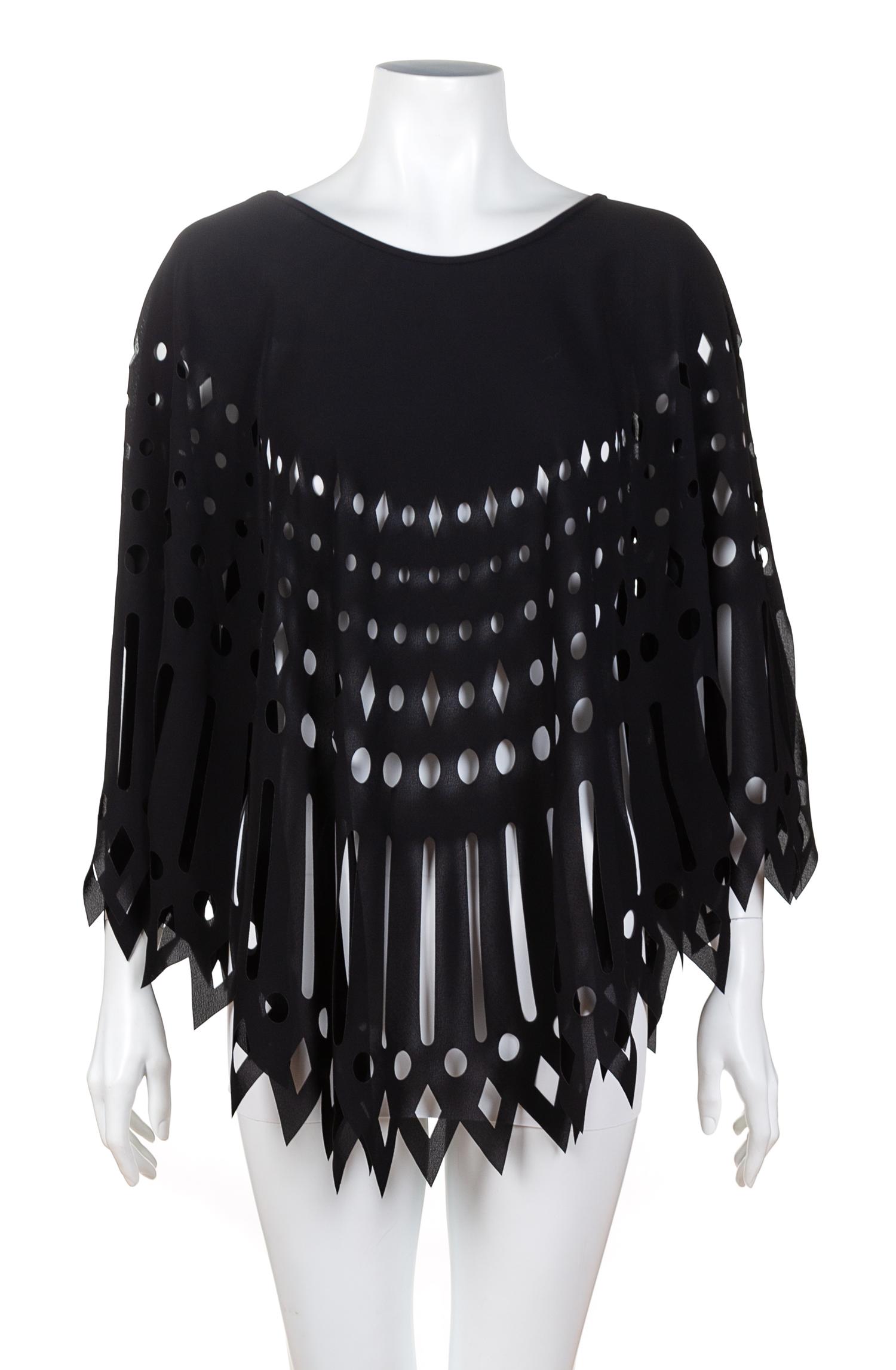 A Gianfranco Ferre Black Cutout Cape, Size 42.