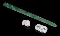 Three Chinese Jade Articles Length of longest 12 inches. — LATE 19TH-20TH CENTURY