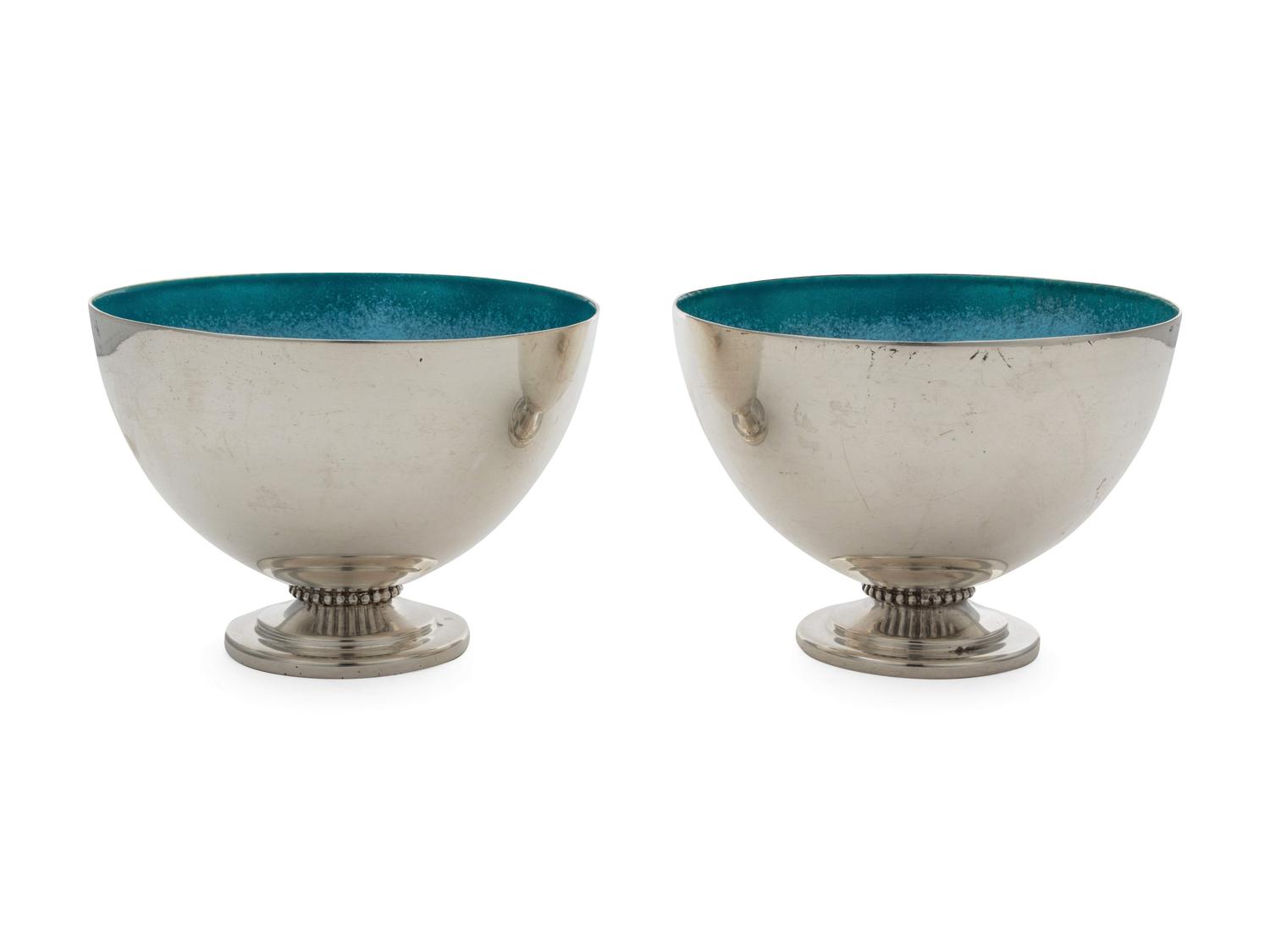 A Pair of American Silver Enameled Revere Bowls