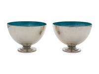 A Pair of American Silver Enameled Revere Bowls