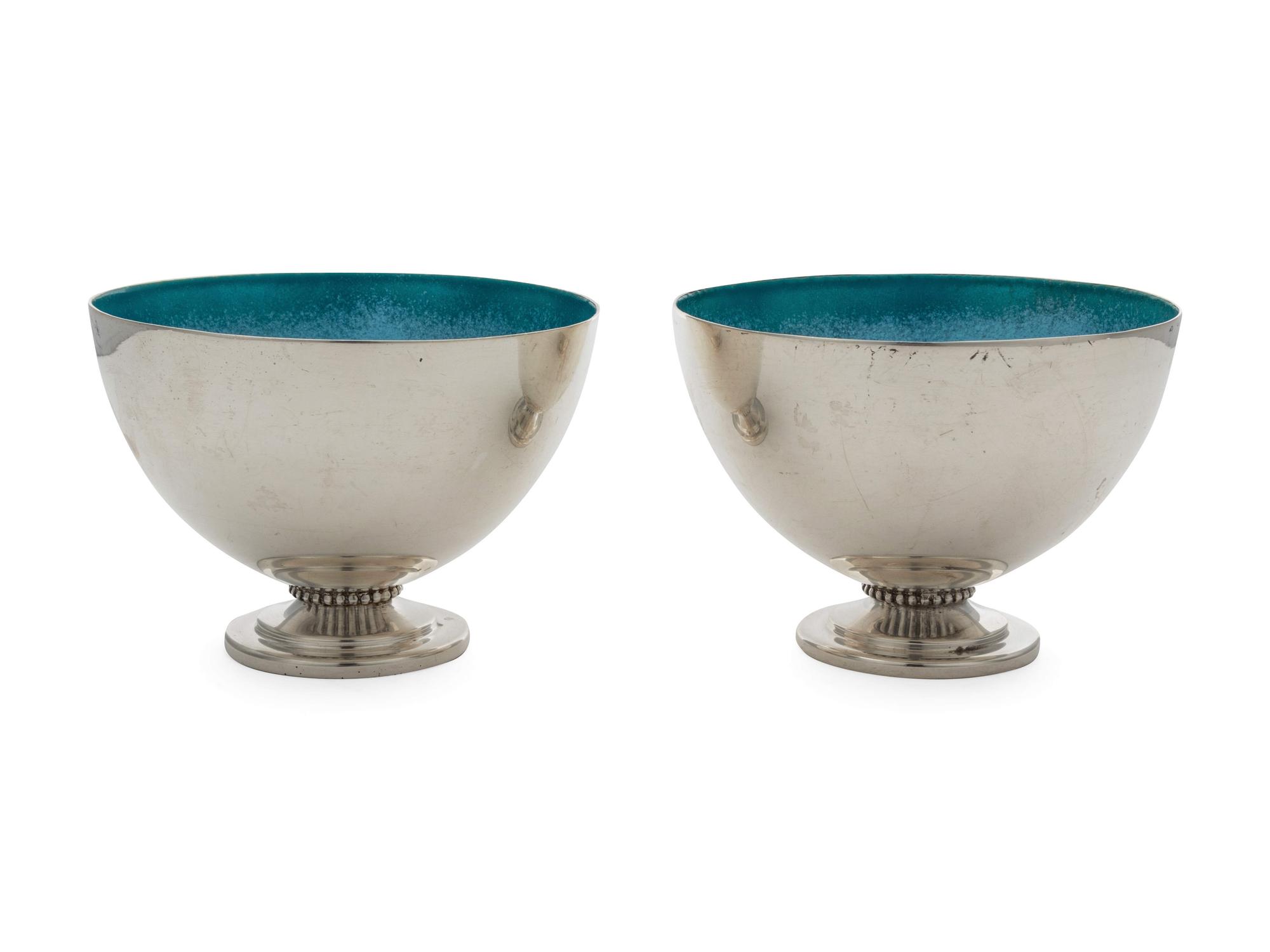 A Pair of American Silver Enameled Revere Bowls