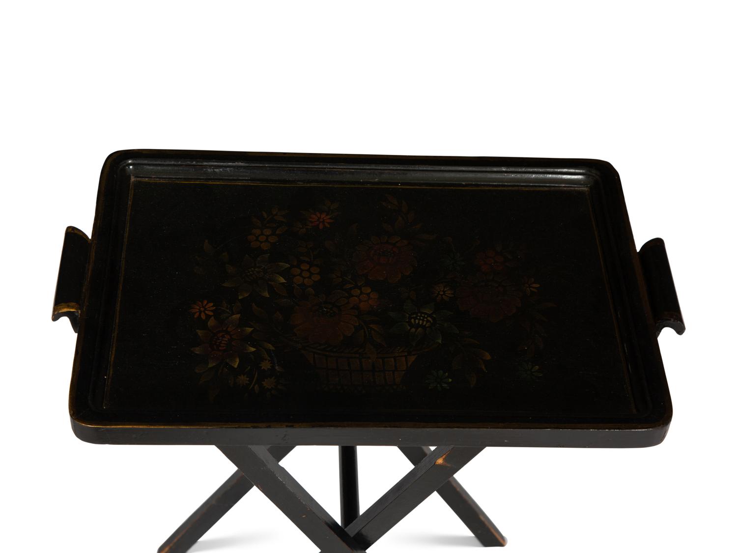 A Pair of Ebonized Tray-Top Folding Side Tables