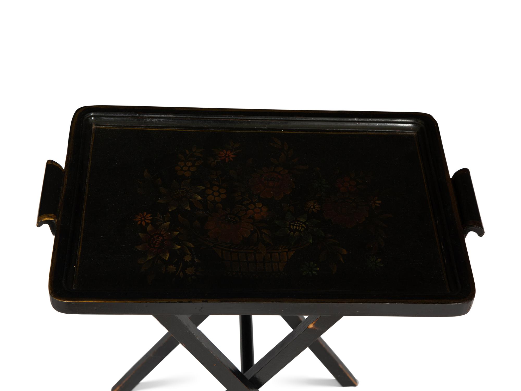 A Pair of Ebonized Tray-Top Folding Side Tables