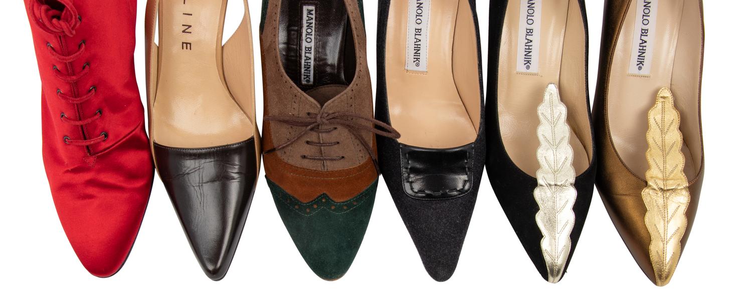 Six Pairs of Designer Shoes, Four Manolo Blahnik, One YSL, One Celine