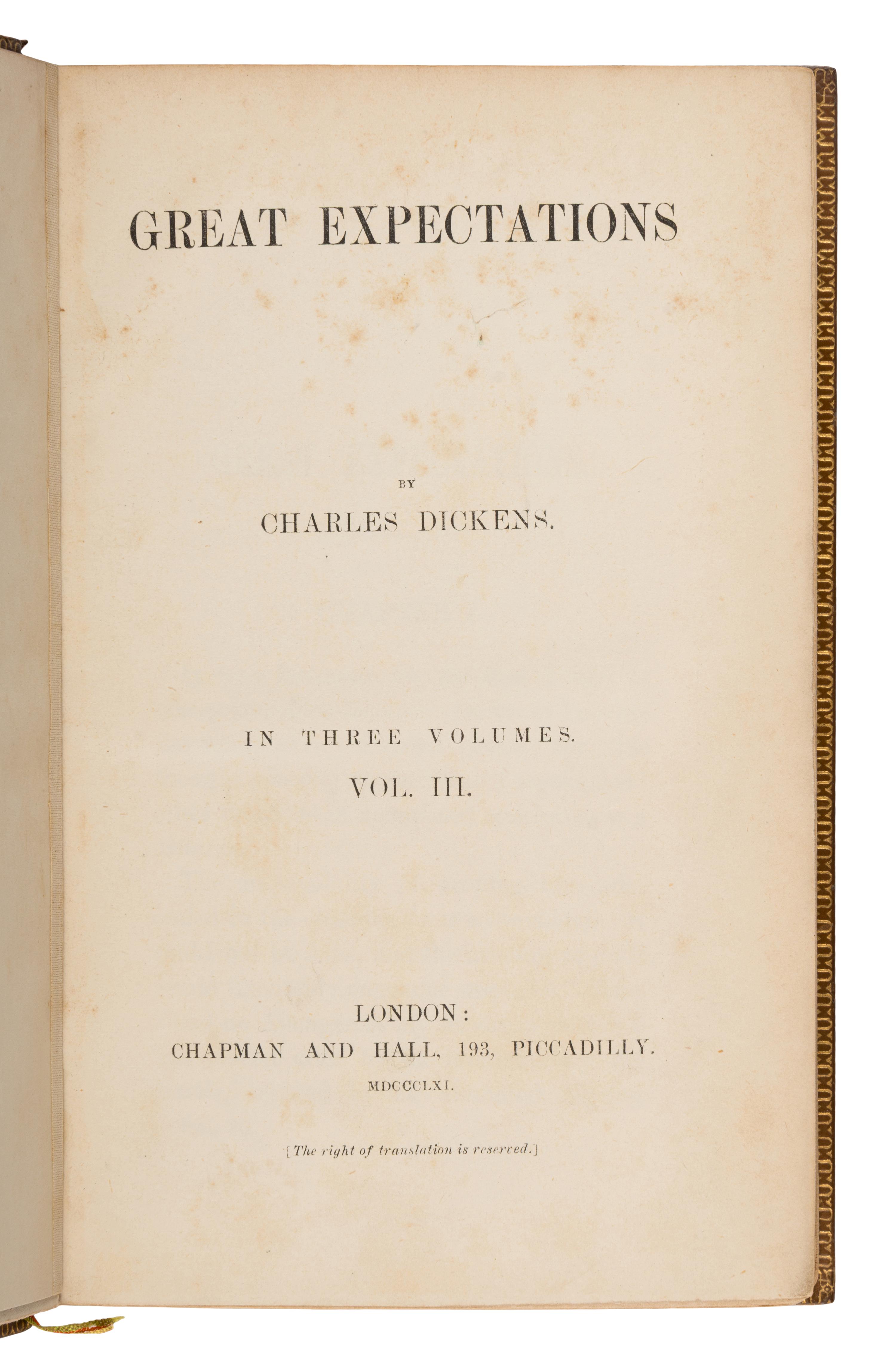 Dickens, Charles (1812-1870). Great Expectations . London: [C. Whiting for] Chapman and Hall, 1861.