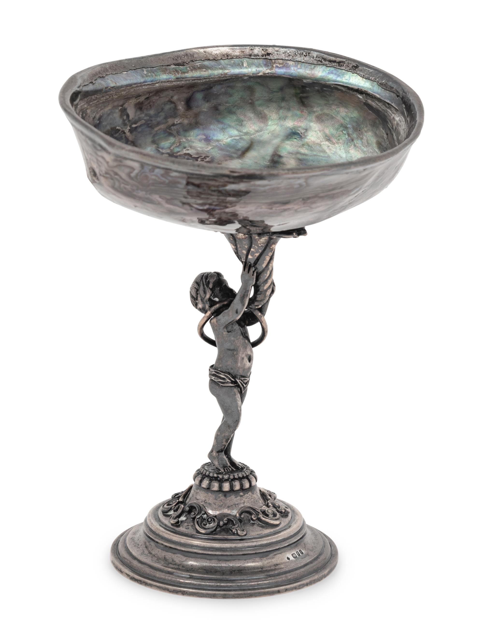An English Silver and Abalone Shell Figural Ornament in the Manner of Benvenuto Cellini